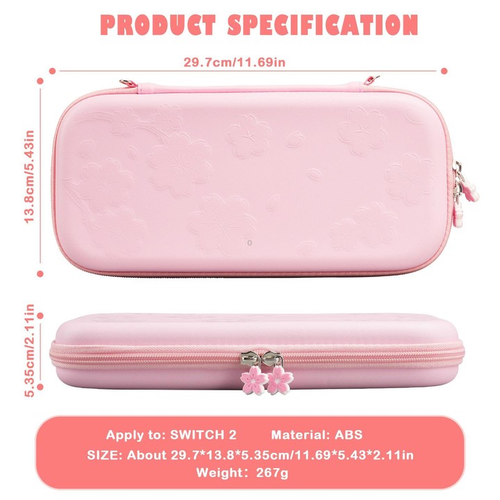 For Nintendo Switch 2 Sakura Accessories Bundle Portable Carrying Case with Shell, 4 Thumb Grips, Screen Protector & Stand
