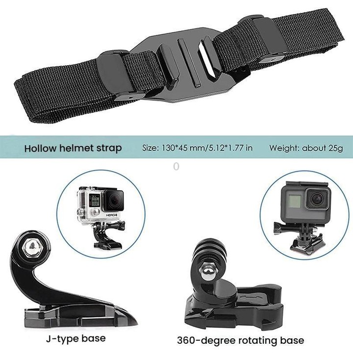 Universal Bike Helmet Camera Mount Adjustable Strap For Vented/Skeleton Helmets Compatible With GoPro, Insta360, DJI and Other A