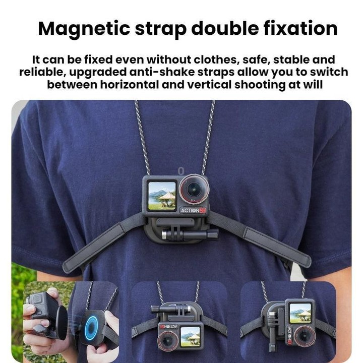 Flymile Neck-Mounted Magnetic Action Camera Bracket For DJI Osmo 360 / Pocket 3 / Action 5 Pro / Insta360 X5(Black)