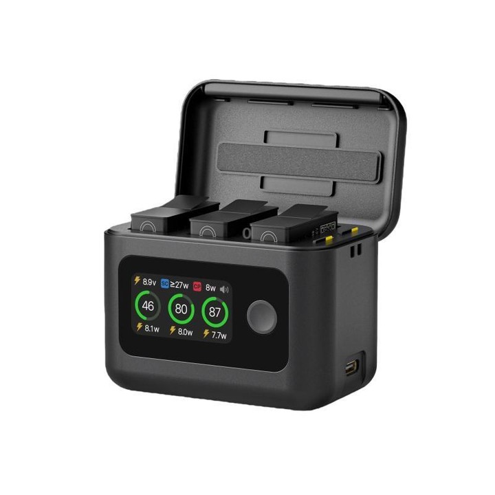 SYMIK Battery Charger For GoPro HERO13 Black Charging Hub Portable Power Manager With 1.47-Inch LCD Screen(Black)