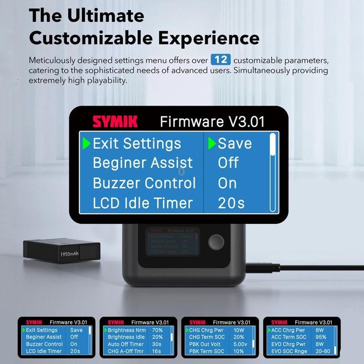 SYMIK Battery Charger For GoPro HERO13 Black Charging Hub Portable Power Manager With 1.47-Inch LCD Screen(Black)