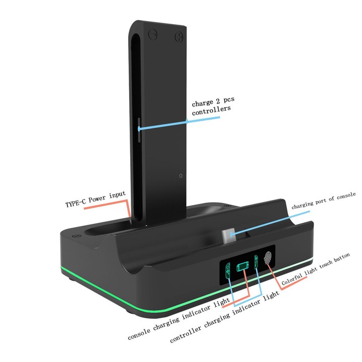 KJH RGB LED Charging Dock for Nintendo Switch 2 & Joy-Con Controller Fast Charging Station(Black)