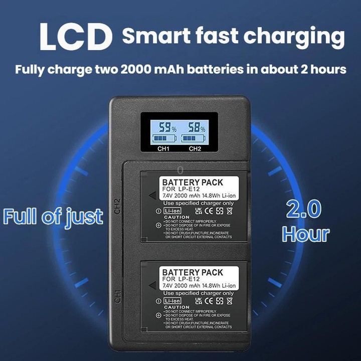 For Canon LP-E12 Dual Battery Digital LCD Charger