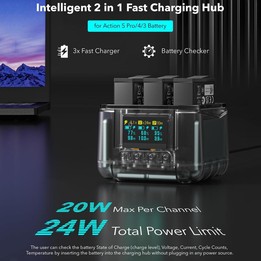 SYMIK Fast Charging Case For DJI Osmo Action 5 Pro / 4 / 3 Three Channel Battery Charger With 0.96-Inch OLED Screen(Transparent