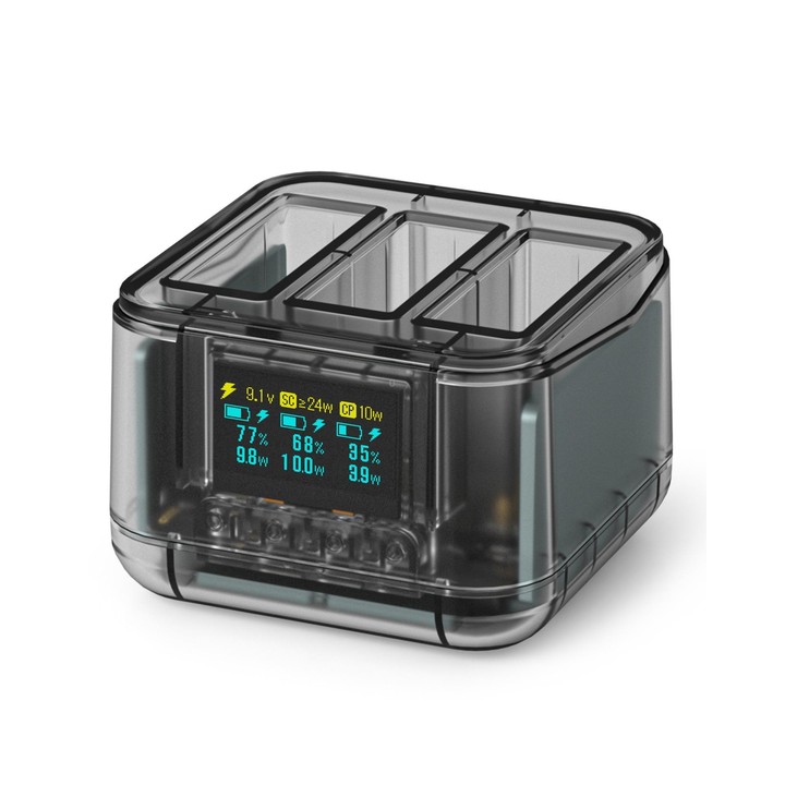 SYMIK Fast Charging Case For DJI Osmo Action 5 Pro / 4 / 3 Three Channel Battery Charger With 0.96-Inch OLED Screen(Transparent