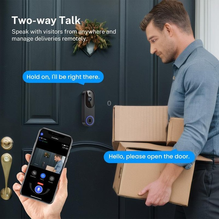 HD Night Vision Smart Video Doorbell Wireless Voice Intercom Surveillance Electronic Peephole, Spec: Black + USB Dingdong
