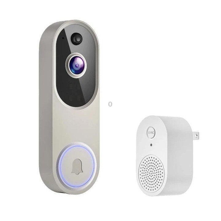 HD Night Vision Smart Video Doorbell Wireless Voice Intercom Surveillance Electronic Peephole, Spec: Beige + US Plug Dingdong