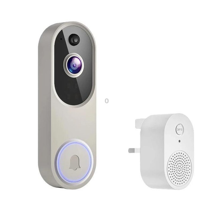 HD Night Vision Smart Video Doorbell Wireless Voice Intercom Surveillance Electronic Peephole, Spec: Beige + UK Plug Dingdong