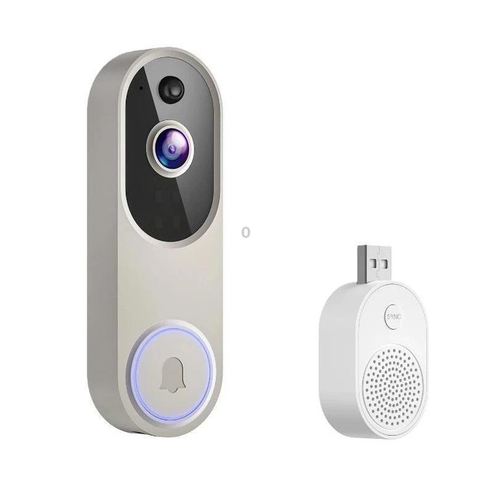 HD Night Vision Smart Video Doorbell Wireless Voice Intercom Surveillance Electronic Peephole, Spec: Beige + USB Dingdong