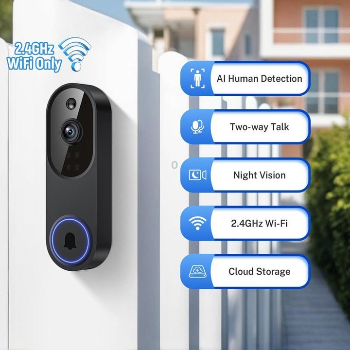HD Night Vision Smart Video Doorbell Wireless Voice Intercom Surveillance Electronic Peephole, Spec: US Plug Dingdong