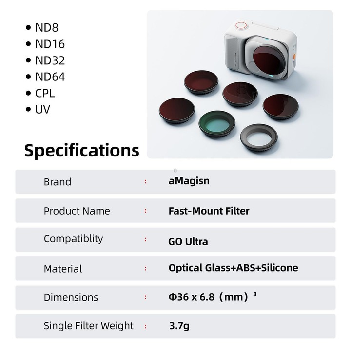 For Insta360 GO Ultra aMagisn Quick-Release Lens Filters Camera Accessories, Spec: ND8+ND16+ND32+ND64