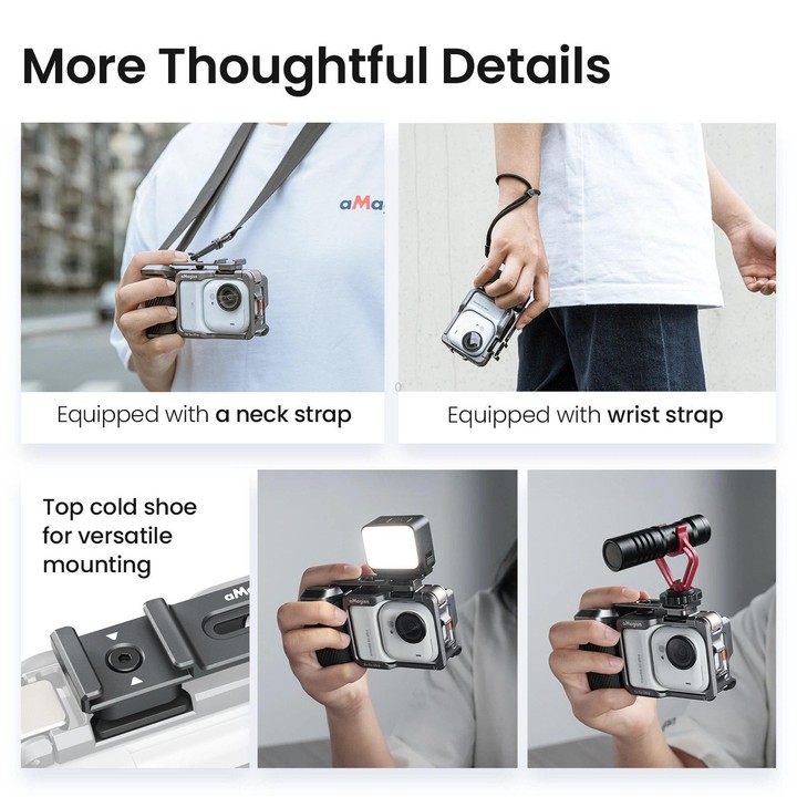 AMagisn Universal Camera Metal Xplorer Grip Kit For DJI Osmo Action 5 Pro/4/3, Insta360 GO Ultra/Ace Pro 2/Ace, GoPro HERO13 Bla