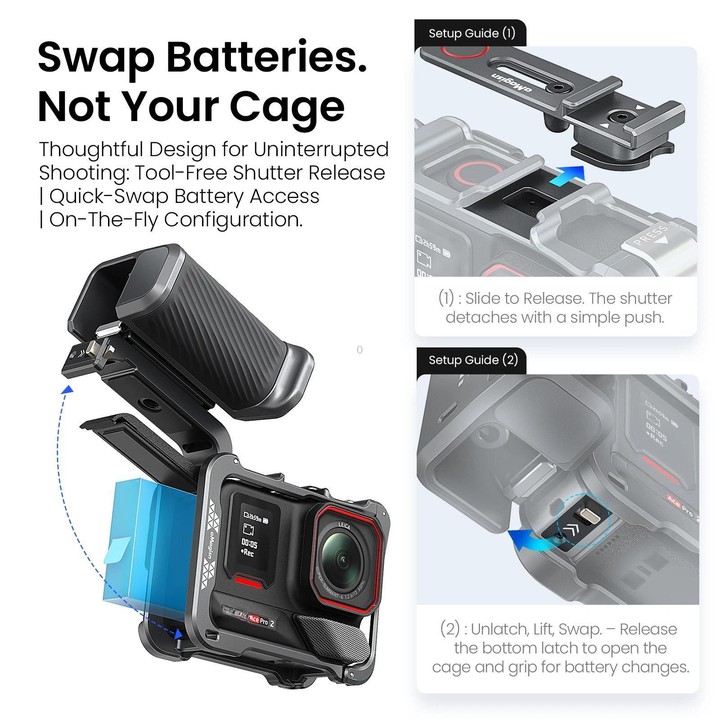 AMagisn Universal Camera Metal Xplorer Grip Kit For DJI Osmo Action 5 Pro/4/3, Insta360 GO Ultra/Ace Pro 2/Ace, GoPro HERO13 Bla