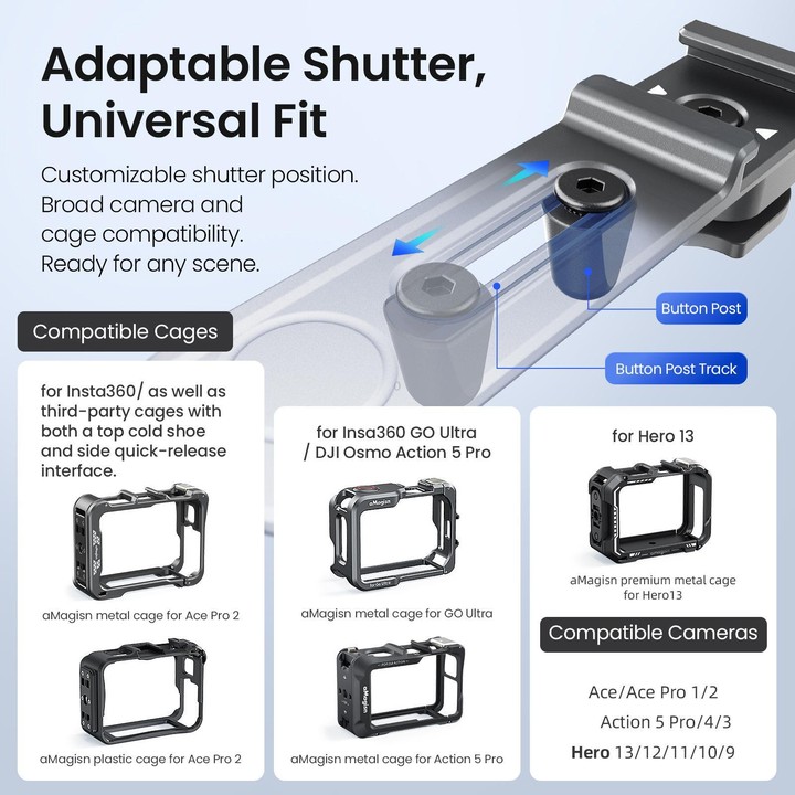 aMagisn Universal Camera Metal Xplorer Grip Kit For DJI Osmo Action 5 Pro/4/3, Insta360 GO Ultra/Ace Pro 2/Ace, GoPro HERO13 Bla