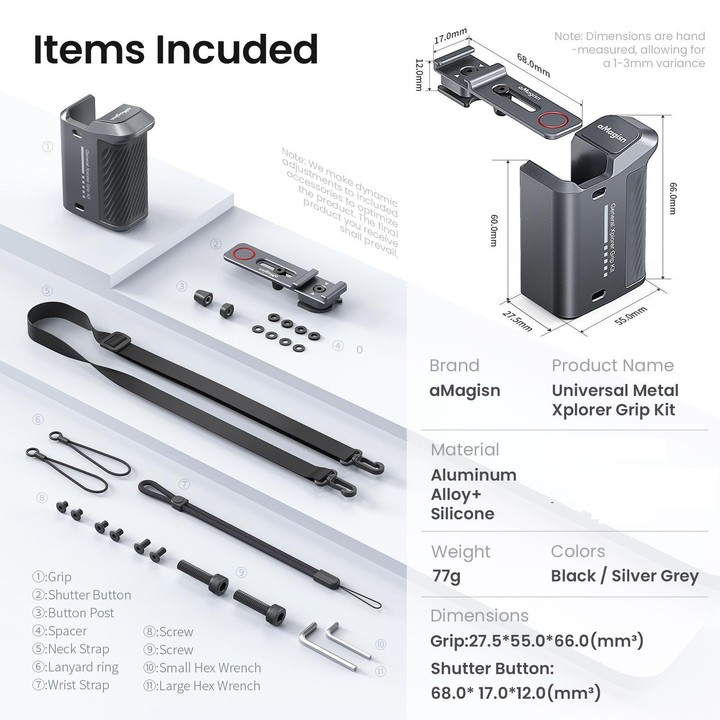 aMagisn Universal Camera Metal Xplorer Grip Kit For DJI Osmo Action 5 Pro/4/3, Insta360 GO Ultra/Ace Pro 2/Ace, GoPro HERO13 Bla