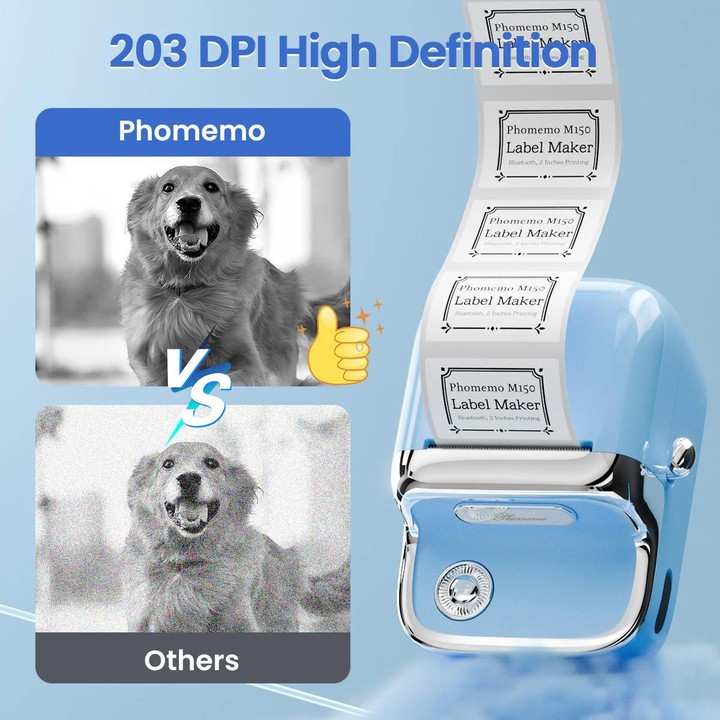 Phomemo M150 Bluetooth Thermal Printer Rechargeable Inkless Barcode Label Maker(Sky Blue)