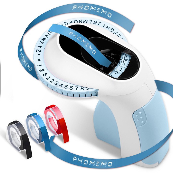 Phomemo E975 Portable Mechanical Embossing Label Maker 9mm Printing Width With 3 Tapes Blue
