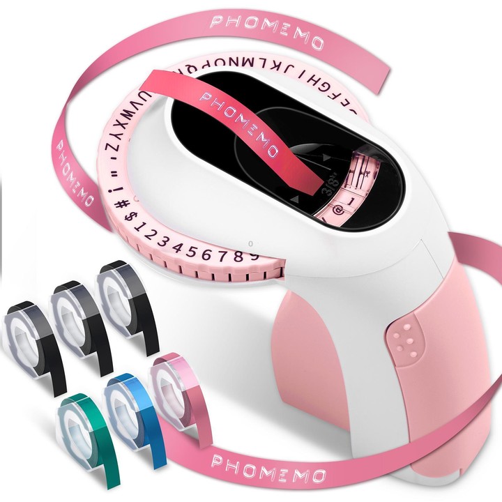Phomemo E975 Portable Mechanical Embossing Label Maker 9mm Printing Width With 6 Tapes Pink