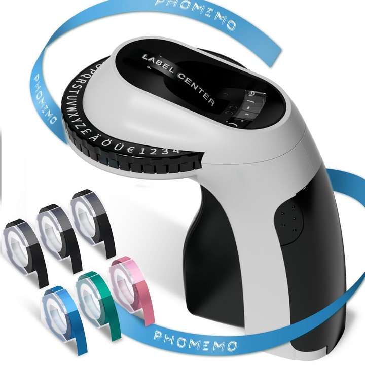 Phomemo E975 Portable Mechanical Embossing Label Maker 9mm Printing Width With 6 Tapes Black