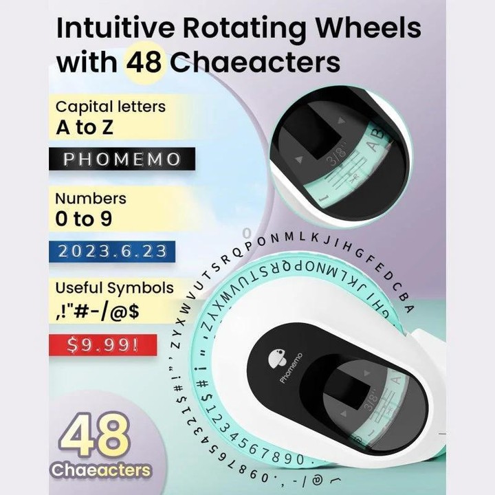 Phomemo E975 Portable Mechanical Embossing Label Maker 9mm Printing Width With 6 Tapes Black