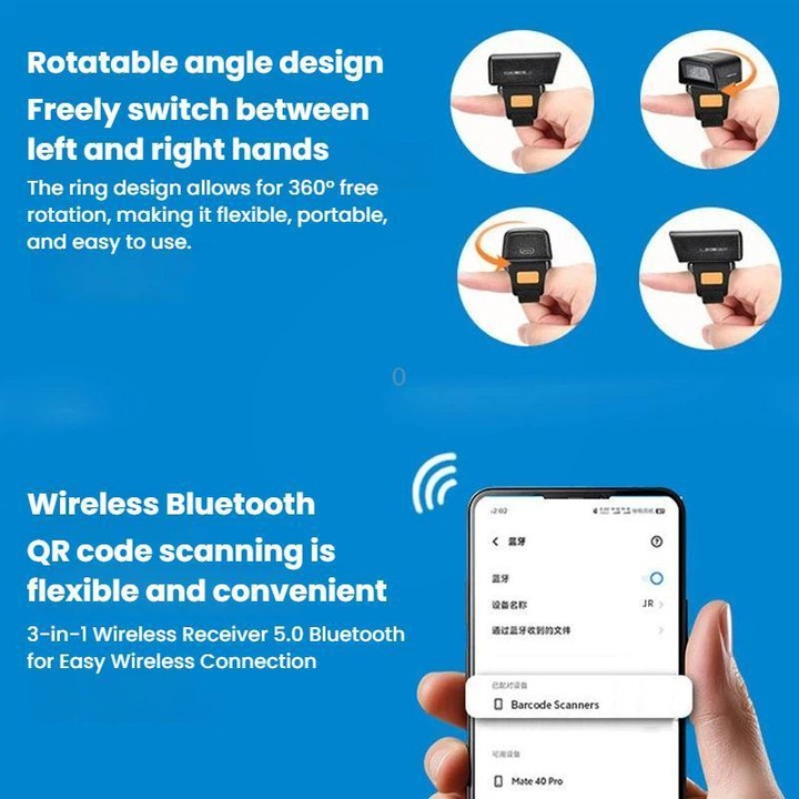 Z01D 2D Ring Bluetooth Scanner Mini Wireless Barcode Scanner For Warehouse Logistics