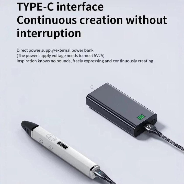 3D Printing Pen Kit With Detachable Body, HD OLED Screen & Precise Temperature Control – 3-Speed Adjustable Without Plug(Silver