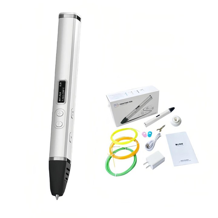 3D Printing Pen Kit With Detachable Body, HD OLED Screen & Precise Temperature Control – 3-Speed Adjustable US Plug(Silver White