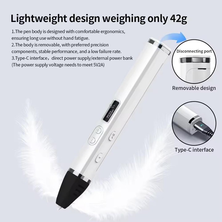 3D Printing Pen Kit With Detachable Body, HD OLED Screen & Precise Temperature Control – 3-Speed Adjustable EU Plug(Black)