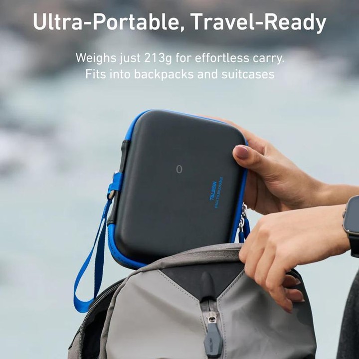 TELESIN DisAdv Medium Hard Shell Carrying Case Storage Bag for DJI Osmo Action 6 / 5 Pro / 4 / 3(Black Blue)