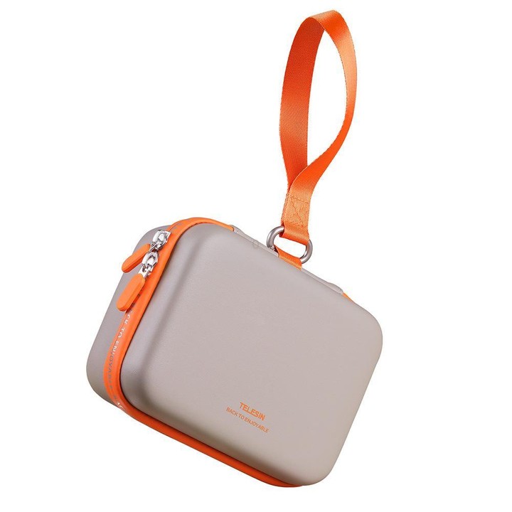 TELESIN DisAdv Medium Hard Shell Carrying Case Storage Bag for DJI Osmo Action 6 / 5 Pro / 4 / 3(Gray Orange)