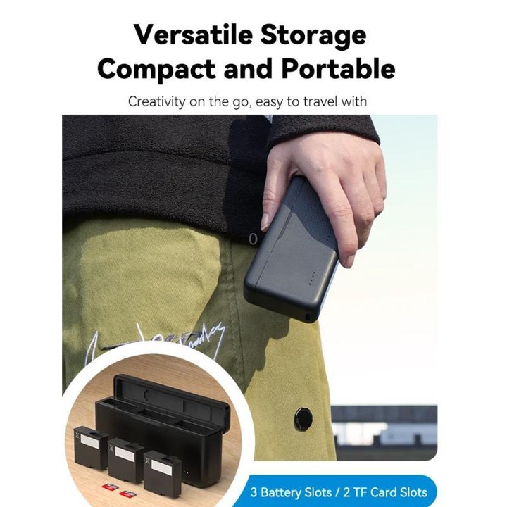 TELESIN Fast Charging Case For DJI Osmo Action 6 / 360 / 5 Pro 3-Slot Battery Storage Box(Black)