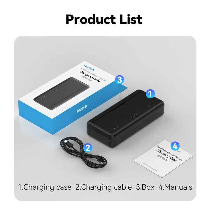 TELESIN Fast Charging Case For DJI Osmo Action 6 / 360 / 5 Pro 3-Slot Battery Storage Box(Black)