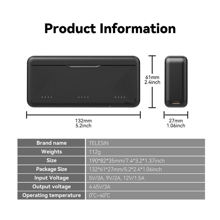 TELESIN Fast Charging Case For DJI Osmo Action 6 / 360 / 5 Pro 3-Slot Battery Storage Box(Black)