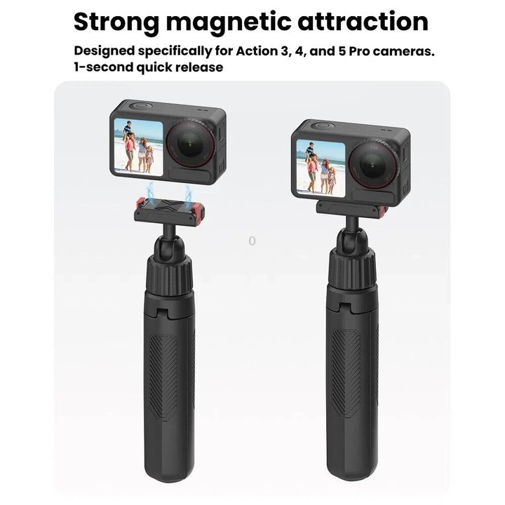 Magnetic Quick-Release Handheld Selfie Stick Tripod for DJI Osmo Action 5 Pro, 4, 3 with 360-Degree Rotation(Black)
