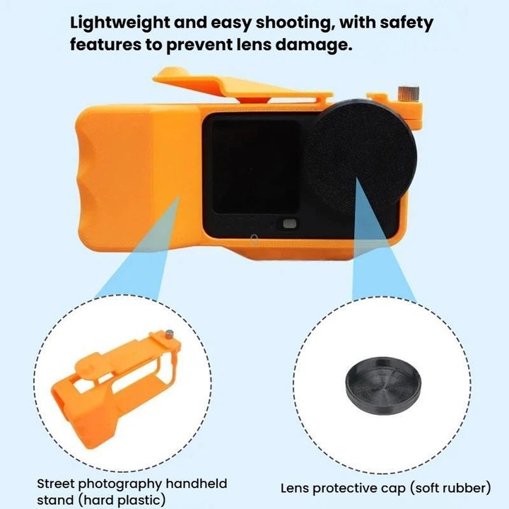 For DJI Osmo Action 6 Street Photo Handle Action Camera Handheld Bracket Cage Accessory, Spec: Frame+Lens Cap Black