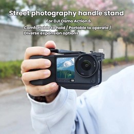 For DJI Osmo Action 6 Street Photo Handle Action Camera Handheld Bracket Cage Accessory, Spec: Frame+Lens Cap Black