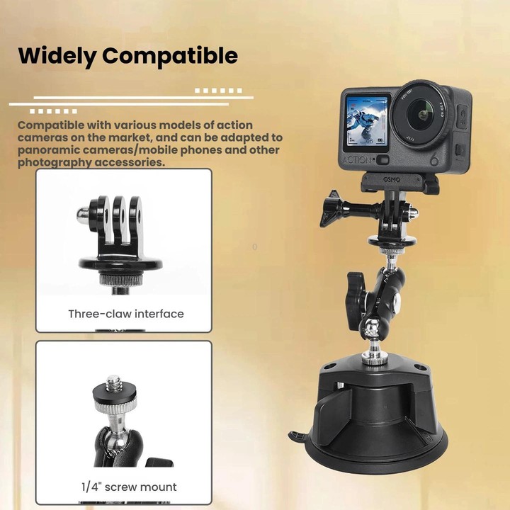 For DJI Osmo Action 6 Suction Cup Mount 360-degree Rotatable Car Windshield Mount with Vacuum Base(Black)