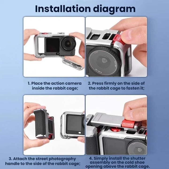 For DJI Osmo Action 6 Flymile Extended Cage Protective Frame Kit(Silver)