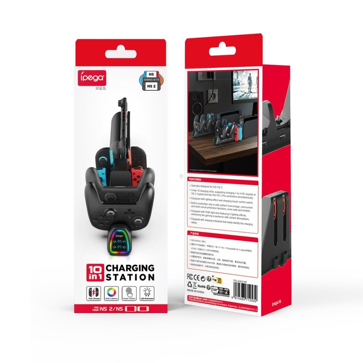 ipega 10-in-1 Charging Dock for Nintendo Switch 2 / Switch Joy-Con & Switch 2 Pro Controllers USB Plug Version