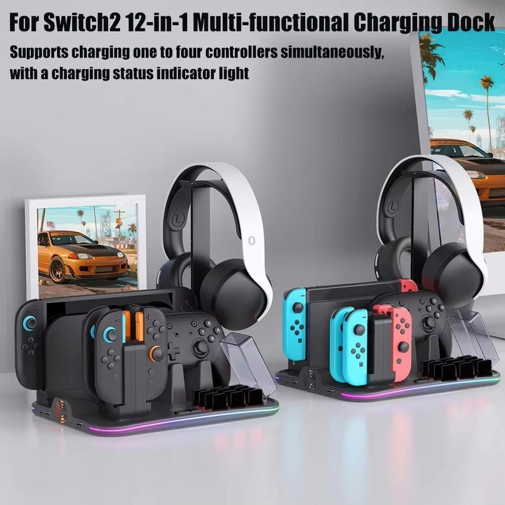 ipega 12-in-1 Multi-Function Charging Dock for Nintendo Switch 2/Switch Joy-Con Charging, Pro Controller Dock, Cooling Fan, Game