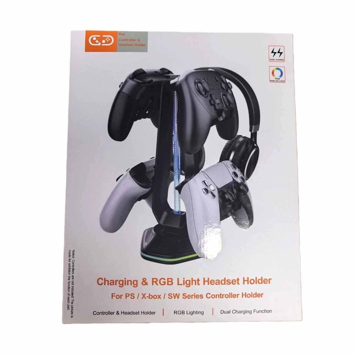 Multi-Function Gaming Stand For Headset & 4 Controllers With Dual USB Charging Ports And RGB Lighting(Black)
