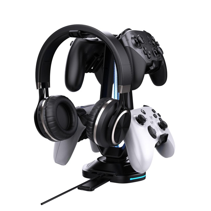 Multi-Function Gaming Stand For Headset & 4 Controllers With Dual USB Charging Ports And RGB Lighting(Black)