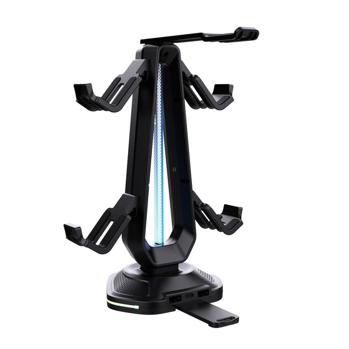 Multi-Function Gaming Stand For Headset & 4 Controllers With Dual USB Charging Ports And RGB Lighting(Black)