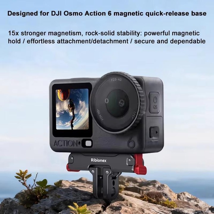For DJI Osmo Action 6 / Nano Ribionex Dual-Sided Magnetic Quick-release Adapter Mount with 2-Claw and 1/4-inch Tripod Thread(Bla