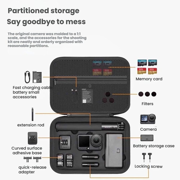 For DJI Osmo Action 6 Adventure Combo Carrying Case Shock-Absorbing EVA+PU Storage Bag Shoulder Strap Black