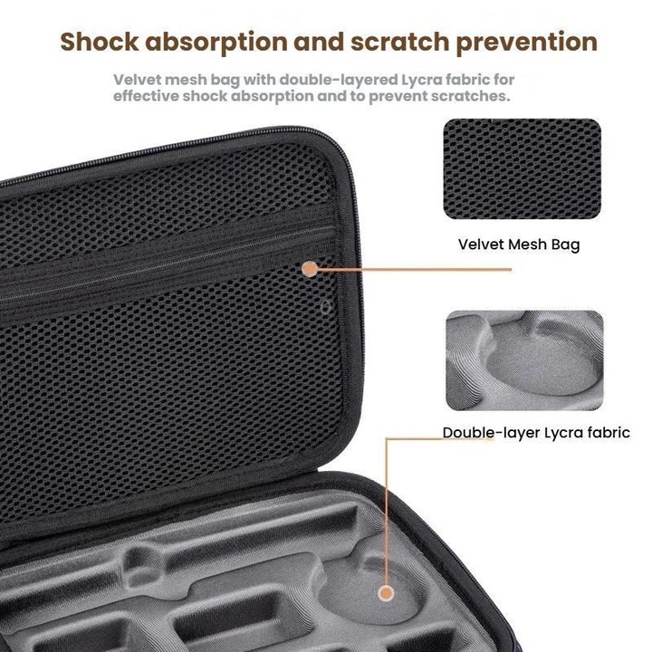 For DJI Osmo Action 6 Adventure Combo Carrying Case Shock-Absorbing EVA+PU Storage Bag Shoulder Strap Black