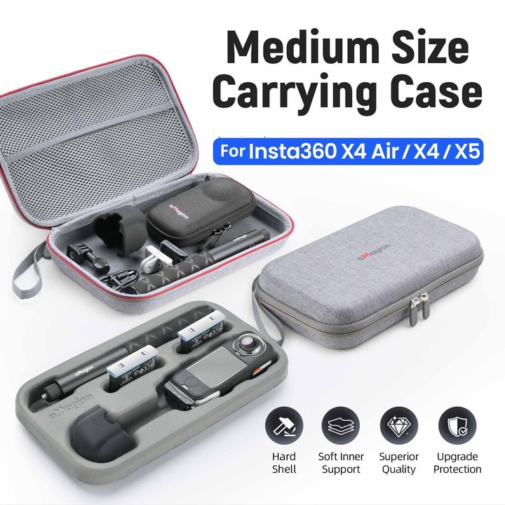 aMagisn Medium Carrying Case For Insta360 X4 Air/X4/X5 Hard EVA Shell with Removable Soft Interior(Gray)