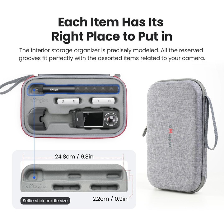 aMagisn Medium Carrying Case For Insta360 X4 Air/X4/X5 Hard EVA Shell with Removable Soft Interior(Gray)