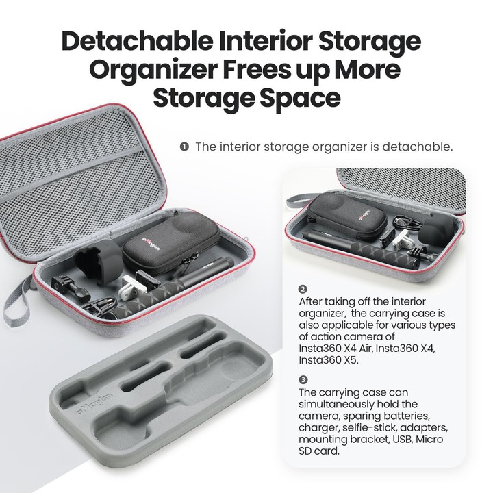 aMagisn Medium Carrying Case For Insta360 X4 Air/X4/X5 Hard EVA Shell with Removable Soft Interior(Gray)