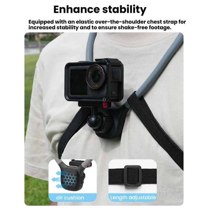 Magnetic Quick-Release Neck Mount For DJI Osmo 360 / Action 5 Pro/ 4 / 3 with 360-Degree Rotating Ball Head & Chest Strap(Black)
